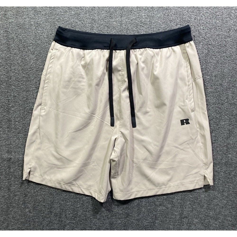 Russell Athletic Mens Beige Elastic Waist Drawstring Athletic Shorts L RMS2428